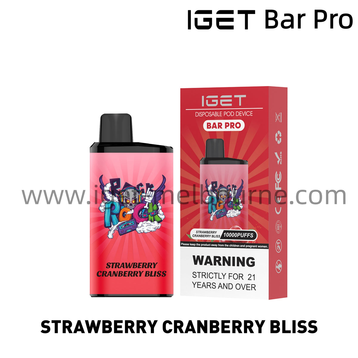 IGET Bar Pro Disposable Vape 10000 Puffs - Strawberry Cranberry Bliss