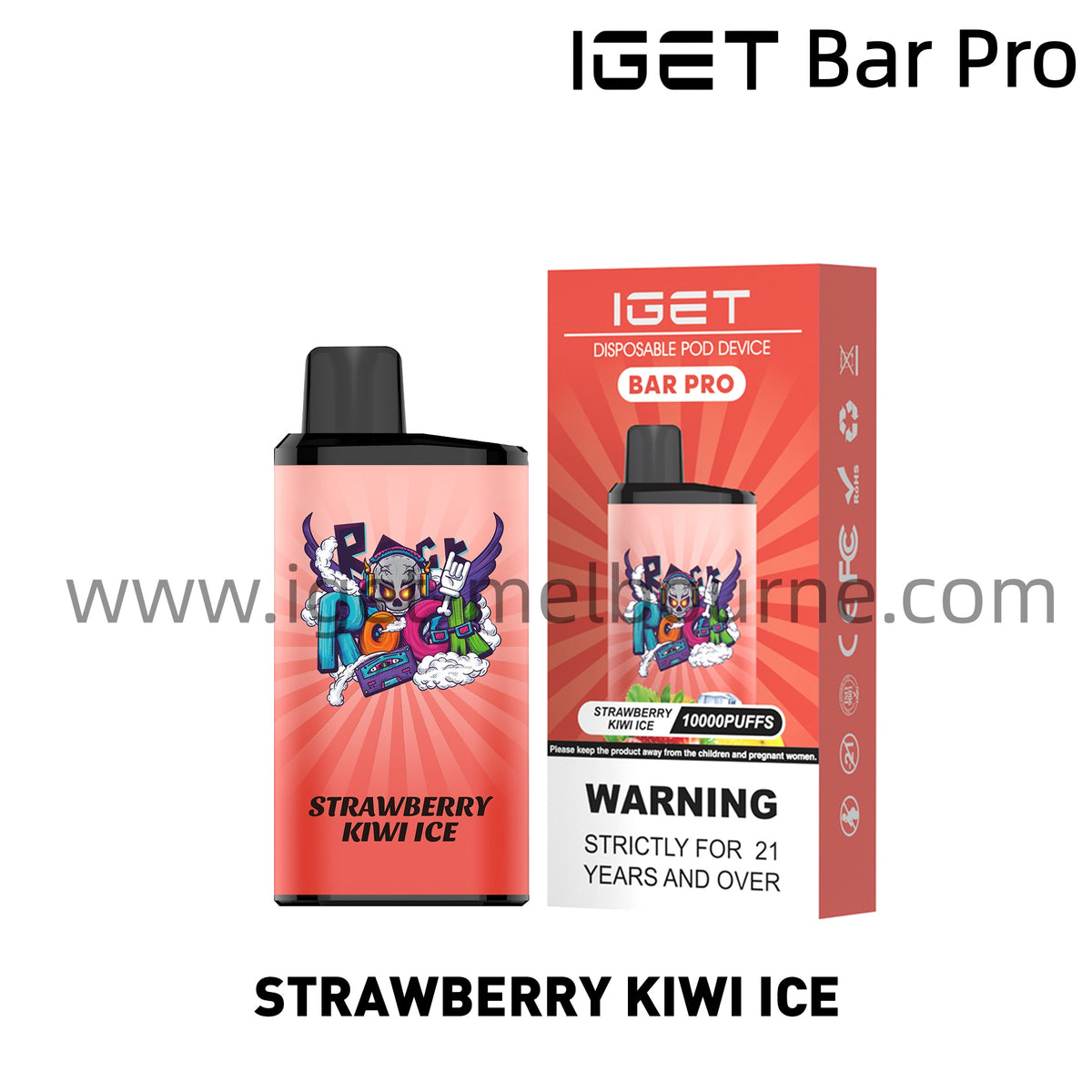 IGET Bar Pro Disposable Vape 10000 Puffs - Strawberry Kiwi Ice