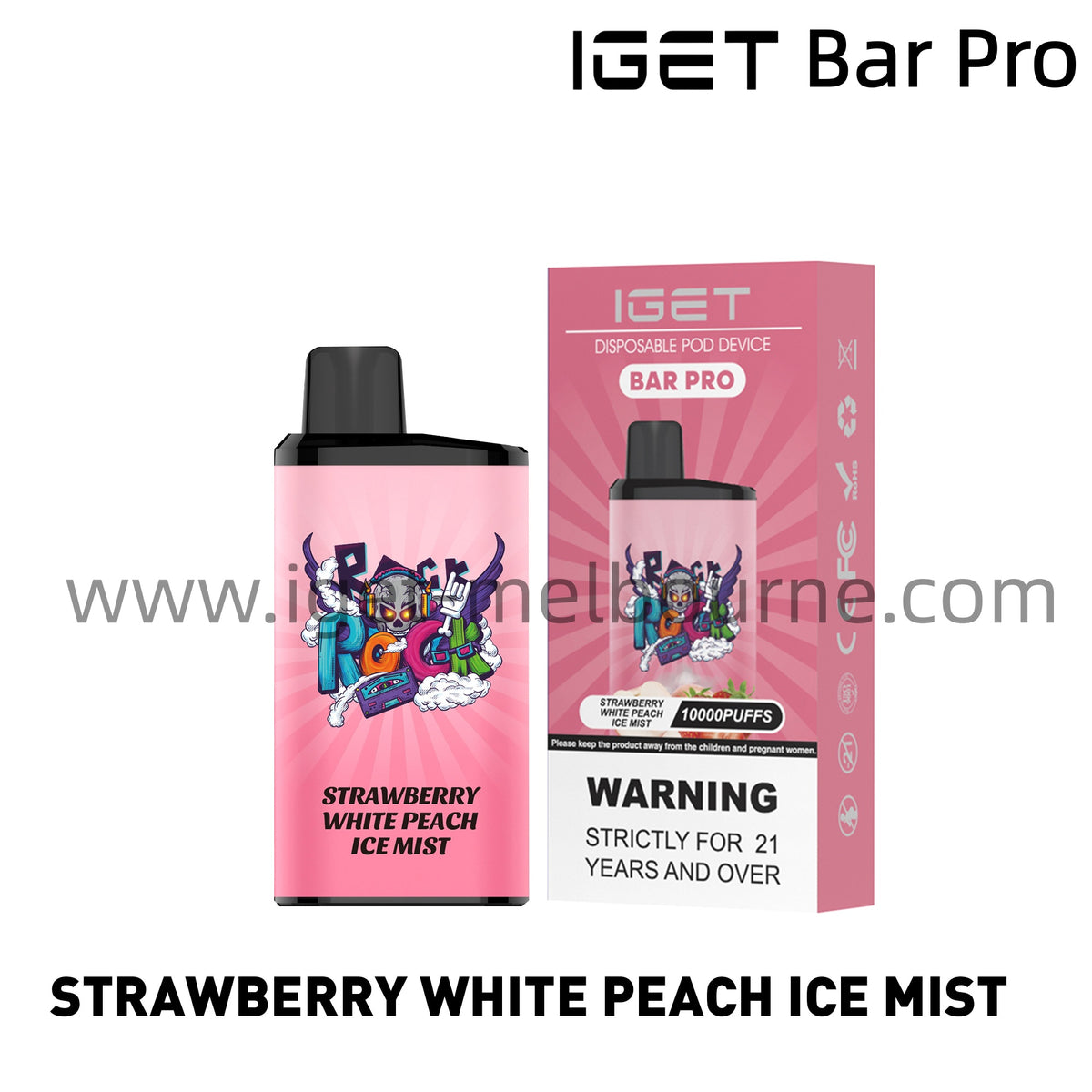 IGET Bar Pro Disposable Vape 10000 Puffs - Strawberry White Peach Ice Mist
